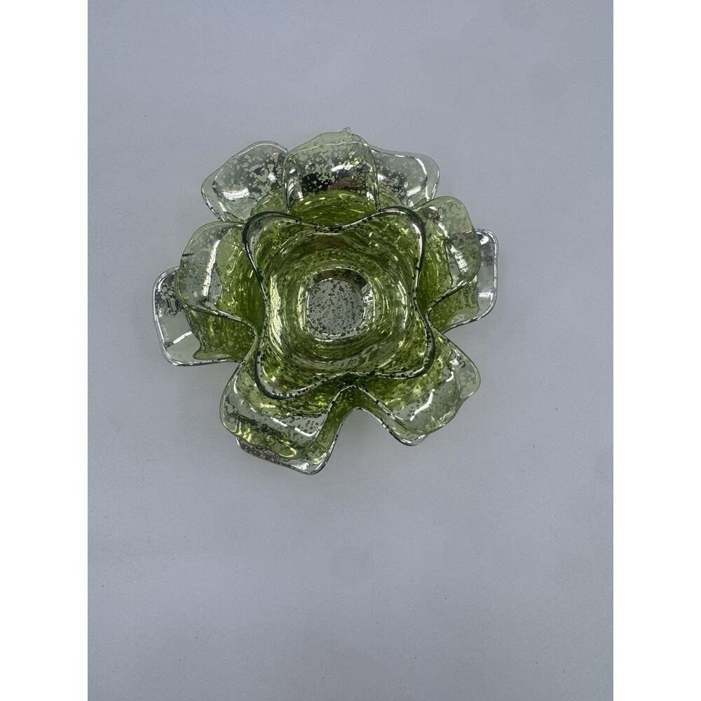 Lotus Flower Candle TEA-LIGHT Holder Green Glass Fast Shipping